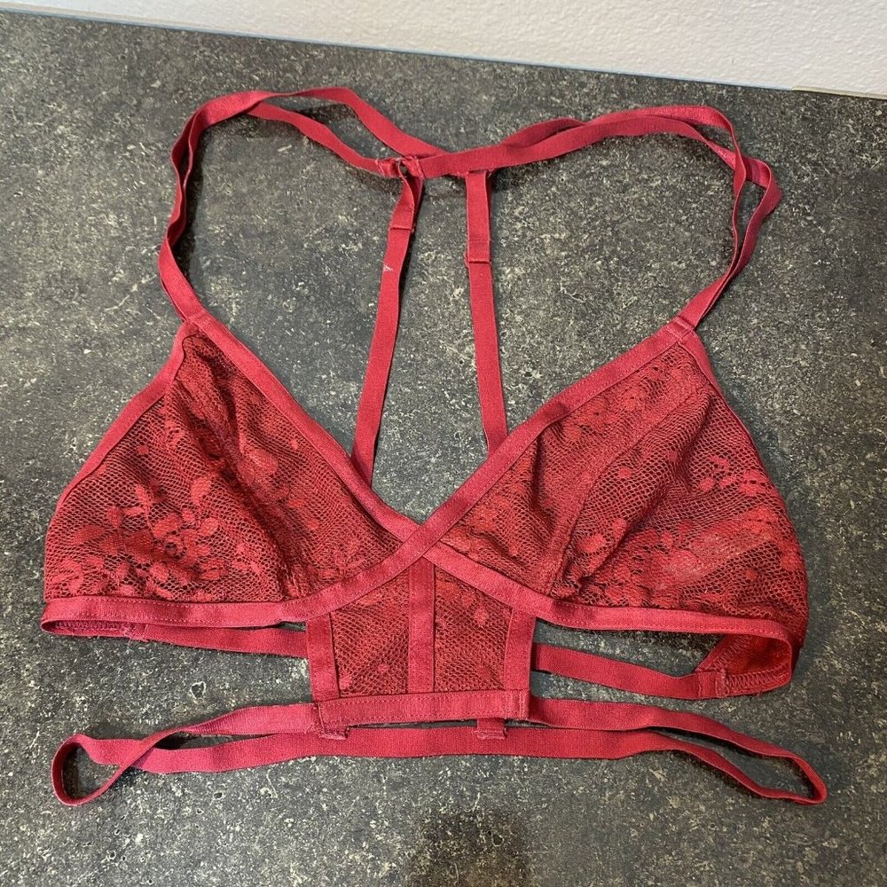 Free People Strappy Lace Caged Red Bralette Size Small Intimately